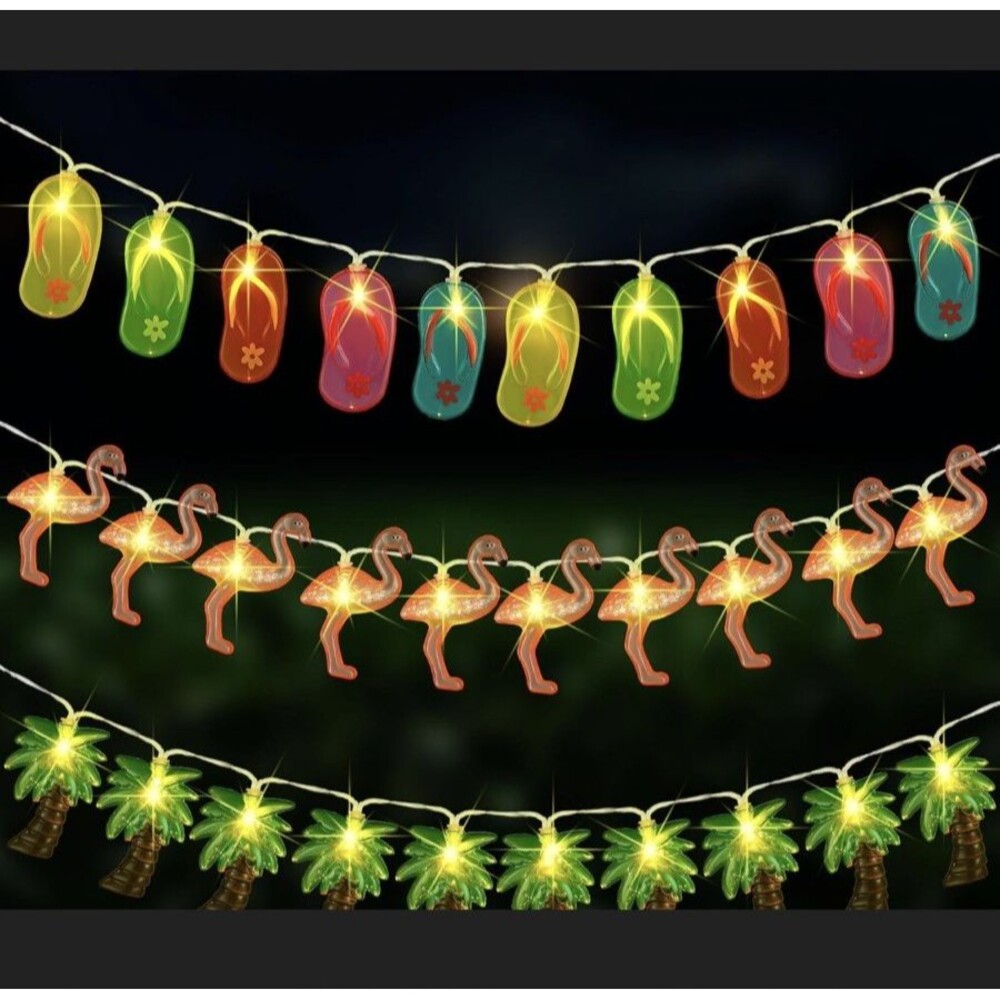 3 Pcs Summer String Lights Battery Operated 🦩 , 🌴 , 🩴